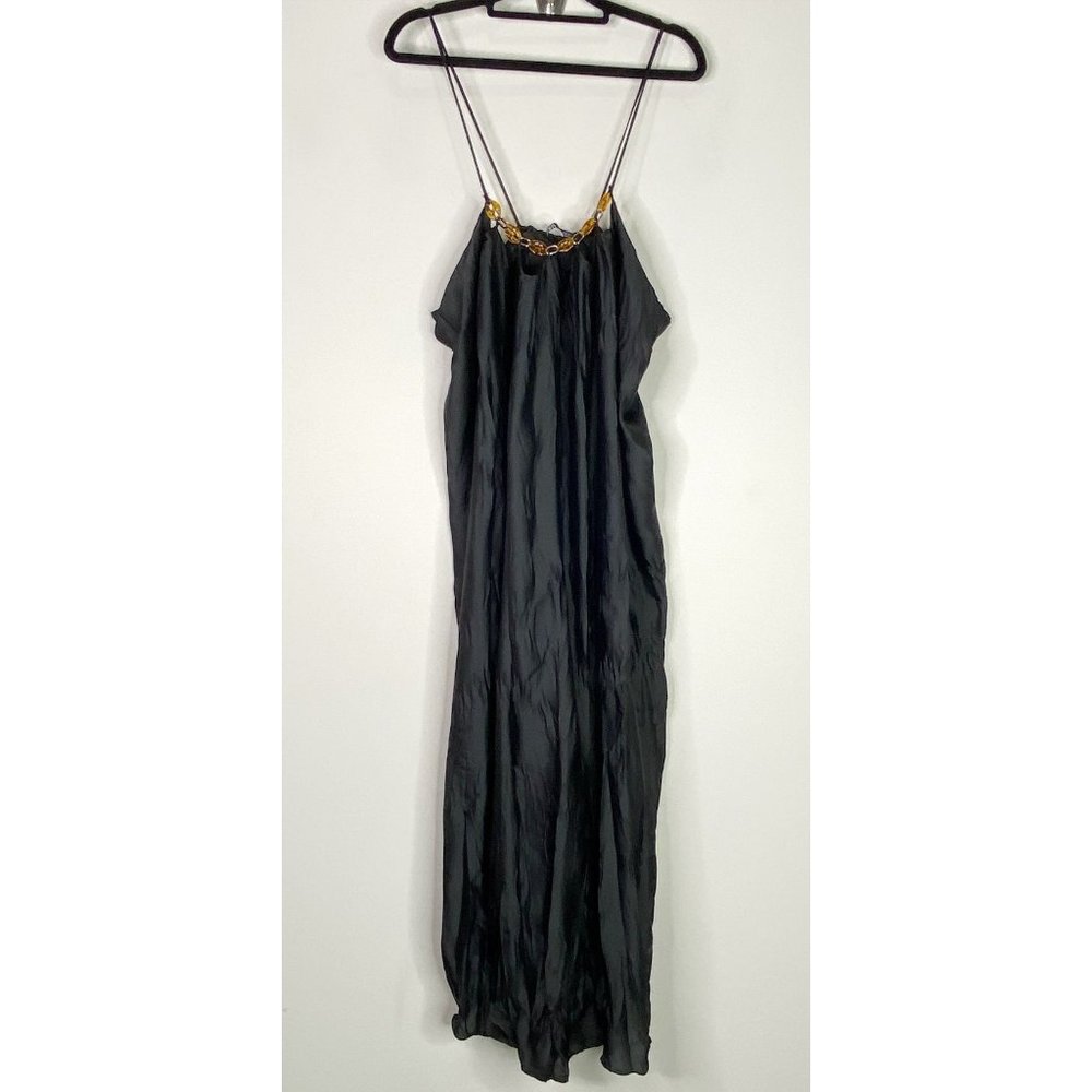 Zara Black Slip Maxi Dress with Gold Chain Detail